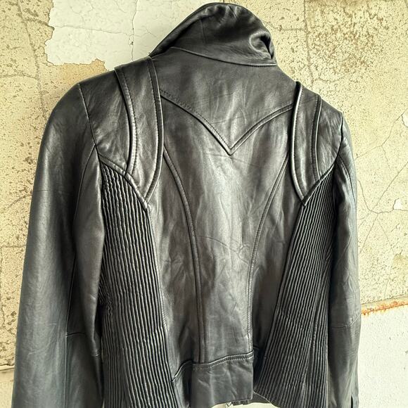 Steve Madden Leather Moto Jacket Black Genuine Leather Full Zip Cafe Racer Small - Picture 7 of 7